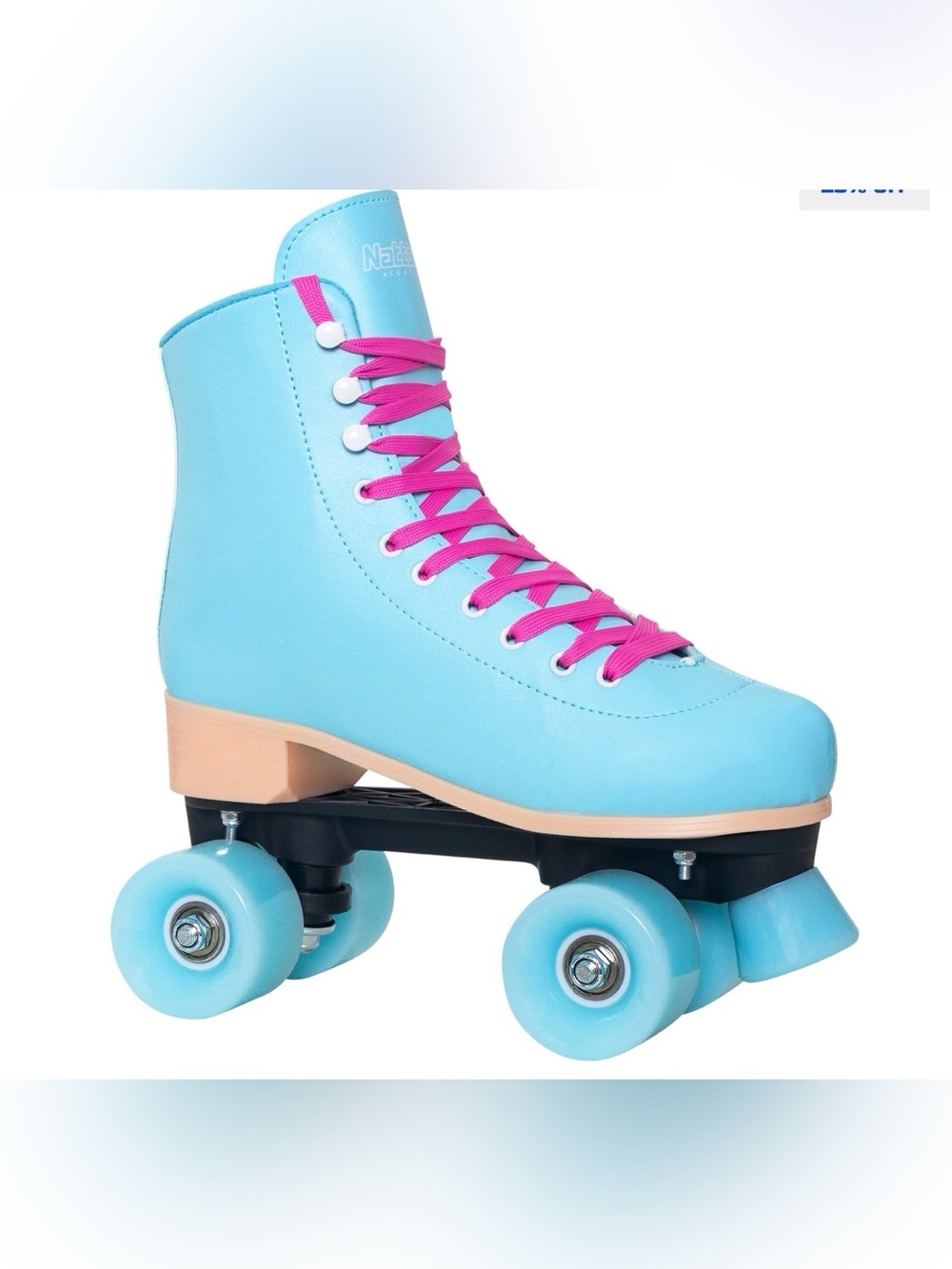 Bright Blue Roller Skates with Pink Laces